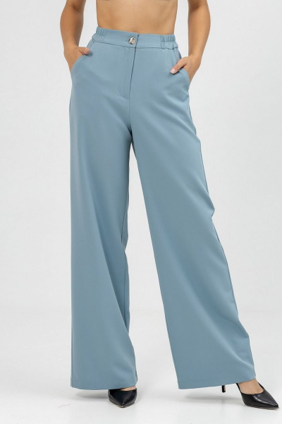 Голубые палаццо брюки высокой посадки с резинкой Atelero 1023 серо-голубой - фото 1