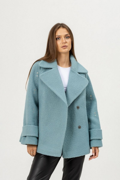 Демисезонное голубое полупальто из пальтовой ткани Atelero 1041 серо-голубой - фото 5