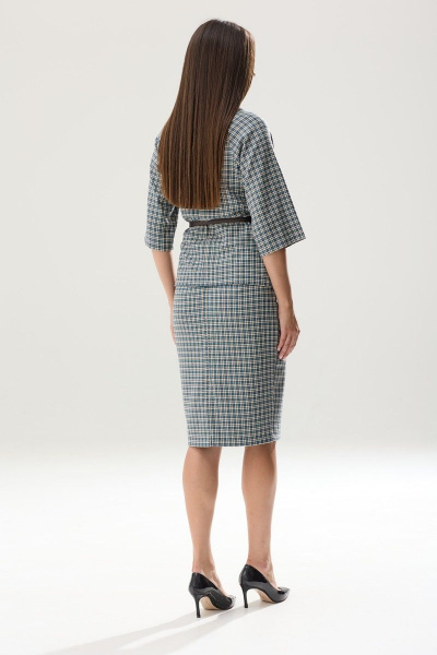 Голубой комплект из блузки и зауженной юбки с разрезом Ларс Стиль 819 - фото 3