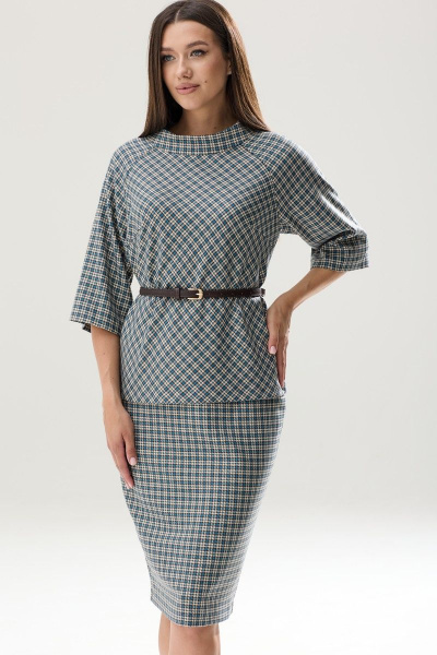 Голубой комплект из блузки и зауженной юбки с разрезом Ларс Стиль 819 - фото 2