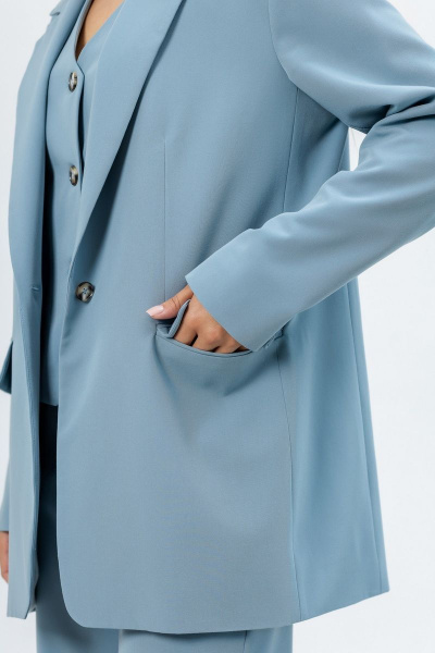 Голубой костюм из текстиля с палаццо-брюками Atelero 1062 серо-голубой - фото 4