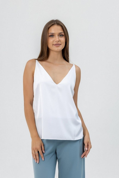 Демисезонный шелковый топ с глубоким вырезом и тонкими бретелями Atelero 1080Ш белый - фото 1