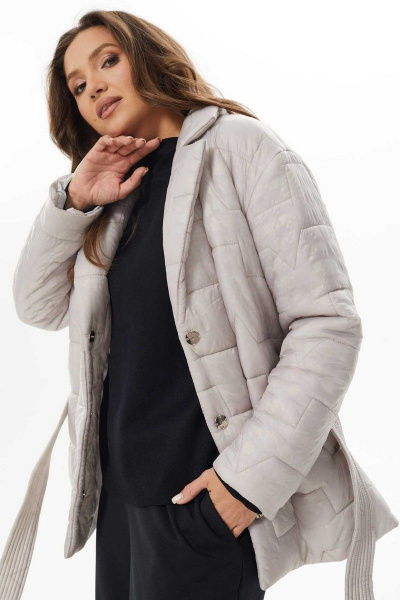 Утепленная демисезонная куртка из плащевой ткани Mislana 733 серо-розовый - фото 8