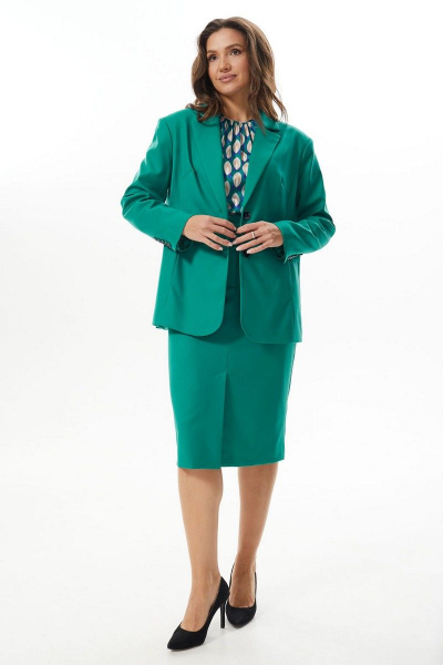 Жакет и юбка из текстиля с рельефами и карманами Mislana С989 зеленый - фото 5