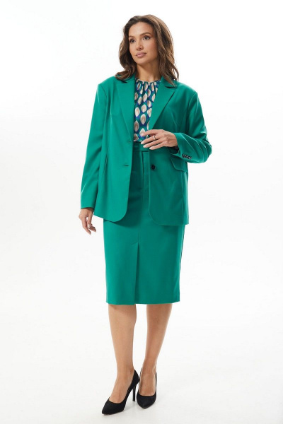 Жакет и юбка из текстиля с рельефами и карманами Mislana С989 зеленый - фото 4