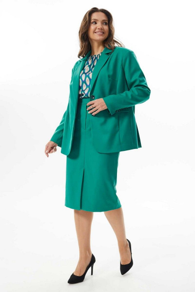 Жакет и юбка из текстиля с рельефами и карманами Mislana С989 зеленый - фото 2