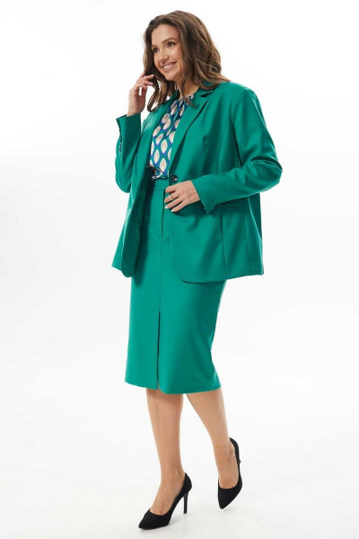 Жакет и юбка из текстиля с рельефами и карманами Mislana С989 зеленый - фото 1