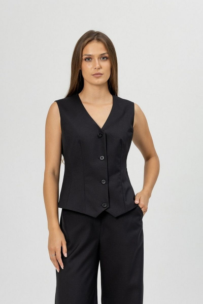 Деловой костюм жакет, жилет и брюки палаццо Atelero 1081Ш черный - фото 2