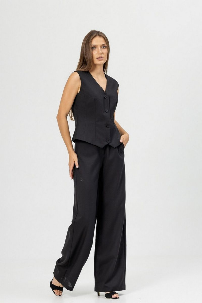 Деловой костюм жакет, жилет и брюки палаццо Atelero 1081Ш черный - фото 1