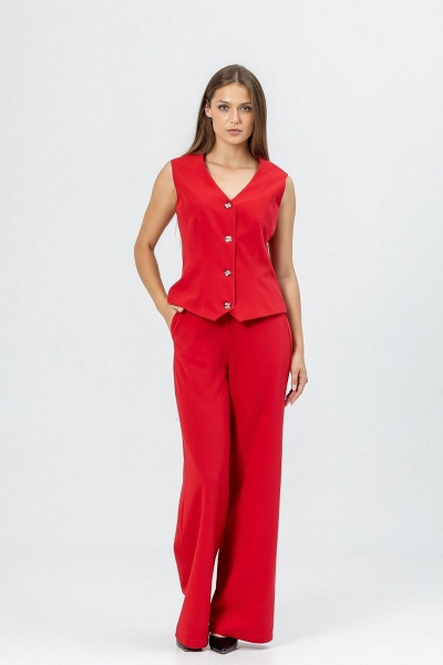 Красный костюм из текстиля с жилетом и брюками Atelero 1081 красный - фото 1