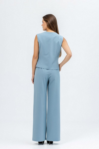 Голубой костюм из текстиля с жилетом и брюками Atelero 1081 серо-голубой - фото 2