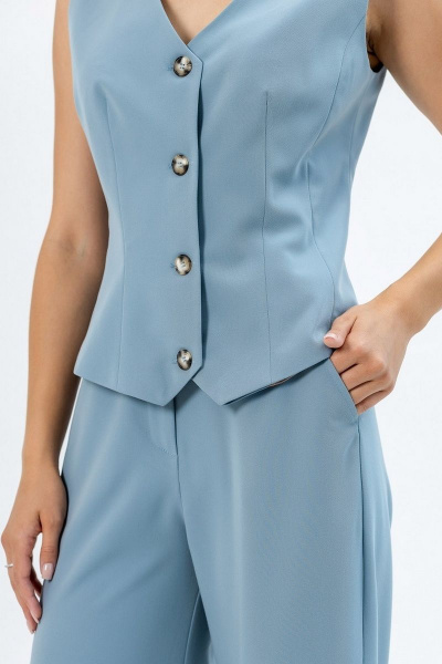 Голубой костюм из текстиля с жилетом и брюками Atelero 1081 серо-голубой - фото 3