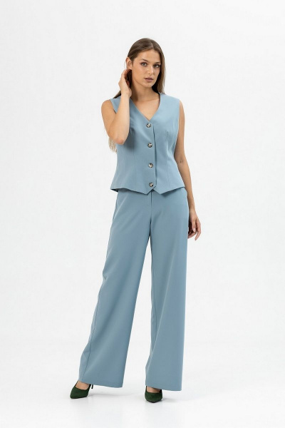 Голубой костюм из текстиля с жилетом и брюками Atelero 1081 серо-голубой - фото 1