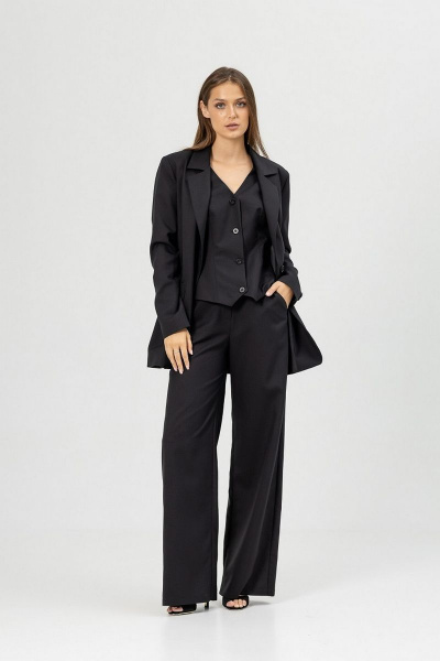 Черный костюм из текстиля с жакетом, брюками и жилетом Atelero 1082Ш черный - фото 1