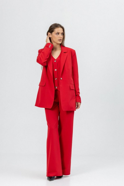 Красный классический костюм из текстиля с жилетом Atelero 1082 красный - фото 4
