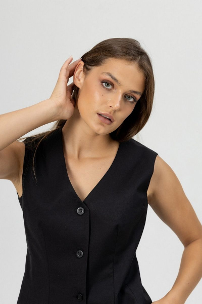 Черный жилет на пуговицах с рельефами Atelero 1083Ш черный - фото 3