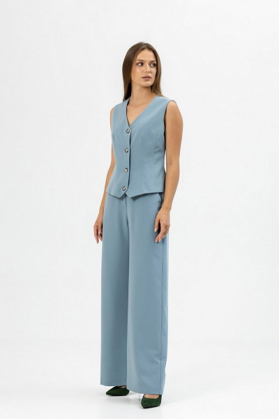 Голубой жилет и брюки палаццо для делового стиля Atelero 1083 серо-голубой - фото 4