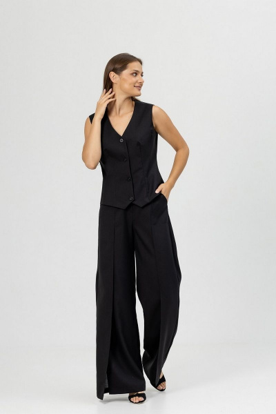 Черный костюм с жилетом и брюками из текстиля Atelero 1084 черный - фото 1