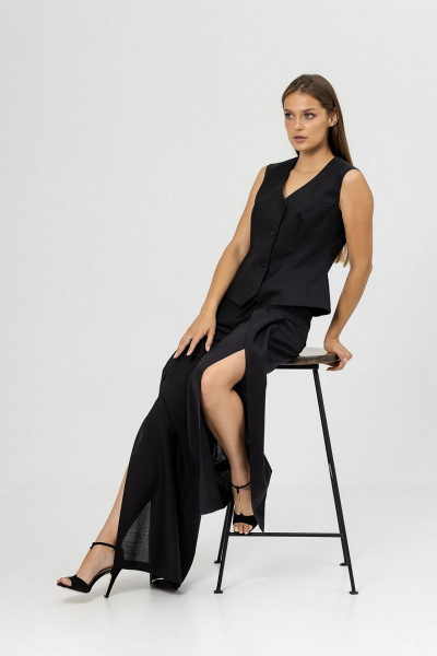Черный костюм с жилетом и брюками из текстиля Atelero 1084 черный - фото 3