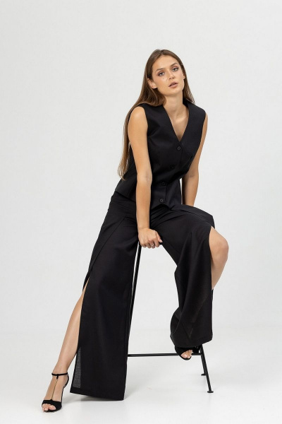 Черные брюки палаццо с высоким поясом Atelero 1085 черный - фото 5