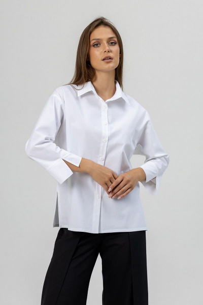 Деловой костюм из текстиля с рубашкой и брюками Atelero 1088 черный-белый - фото 7