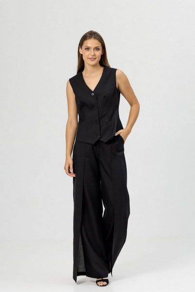 Деловой костюм из текстиля с рубашкой и брюками Atelero 1088 черный-белый - фото 6