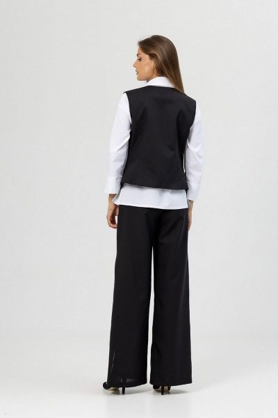 Деловой костюм из текстиля с рубашкой и брюками Atelero 1088 черный-белый - фото 5