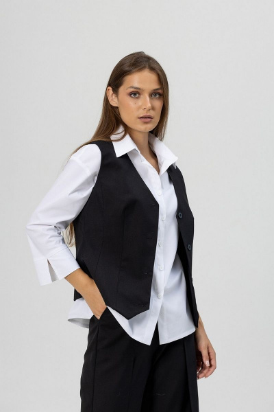 Деловой костюм из текстиля с рубашкой и брюками Atelero 1088 черный-белый - фото 4