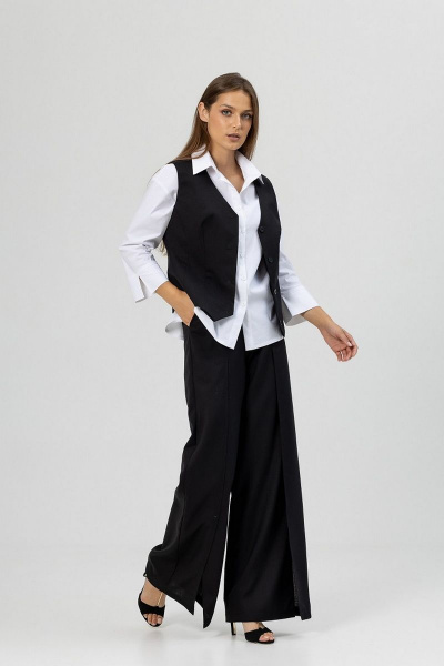 Деловой костюм из текстиля с рубашкой и брюками Atelero 1088 черный-белый - фото 3