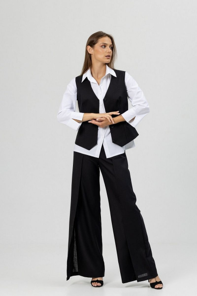 Деловой костюм из текстиля с рубашкой и брюками Atelero 1088 черный-белый - фото 1
