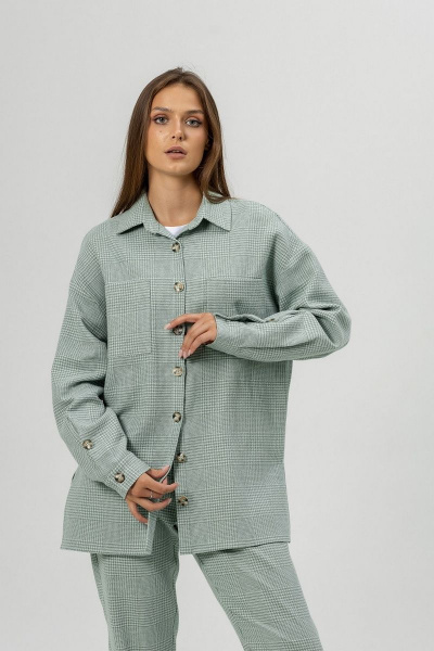 Рубашка из льна с карманами и длинным рукавом Atelero 1091 бирюзовый - фото 7