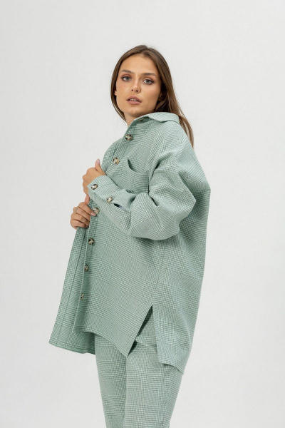 Рубашка из льна с карманами и длинным рукавом Atelero 1091 бирюзовый - фото 4