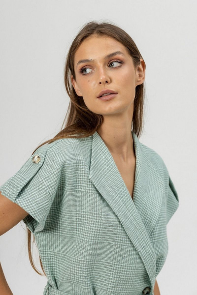 Жилет из костюмного льна с поясом Atelero 1093 бирюзовый - фото 7