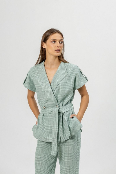 Жилет из костюмного льна с поясом Atelero 1093 бирюзовый - фото 4