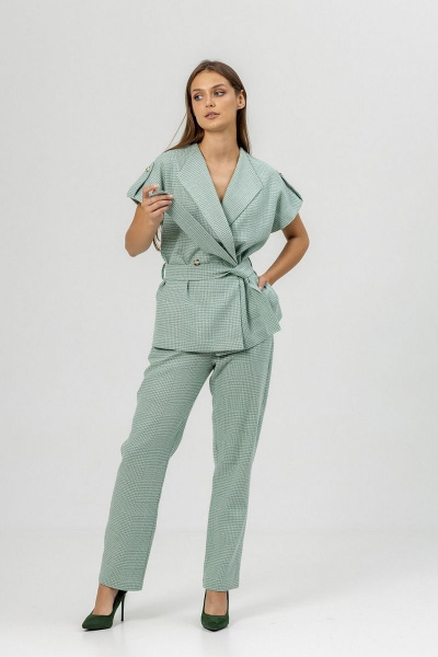 Жилет из костюмного льна с поясом Atelero 1093 бирюзовый - фото 3