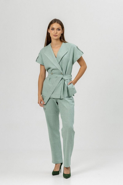 Жилет из костюмного льна с поясом Atelero 1093 бирюзовый - фото 1