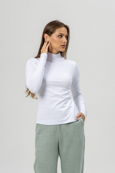 Водолазка из хлопкового трикотажа с небольшим воротником Atelero 1096 белый - фото 3