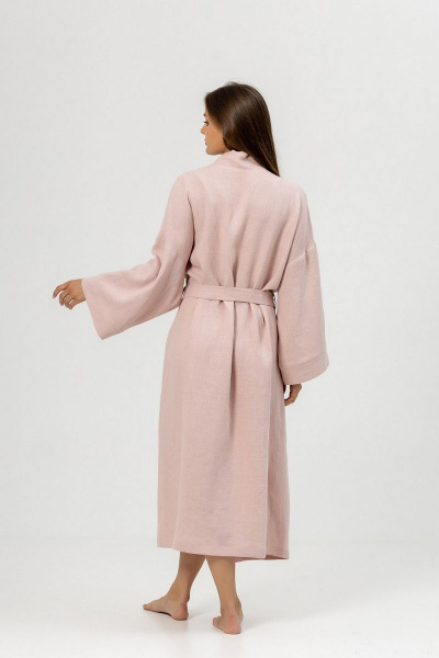 Длинный домашний халат из мягкого льна Atelero 1097 пудровый - фото 4