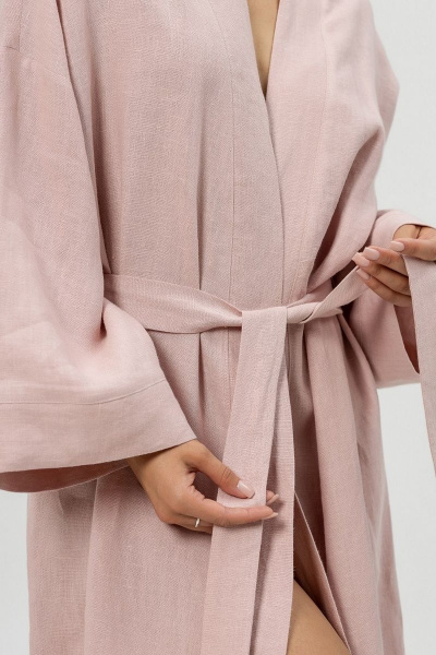 Длинный домашний халат из мягкого льна Atelero 1097 пудровый - фото 3