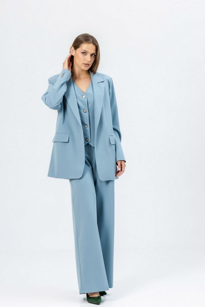 Жакет деловой приталенный с воротником пиджачного типа Atelero 1005 серо-голубой - фото 7