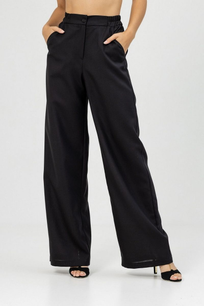 Брюки палаццо из текстиля и шерсти с карманами и высоким поясом Atelero 1023Ш черный - фото 2