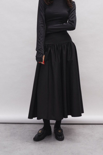 Юбка на широком поясе с сборкой из черного полотна ANNETE A490 - фото 10