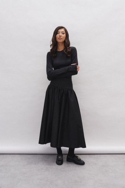 Юбка на широком поясе с сборкой из черного полотна ANNETE A490 - фото 9
