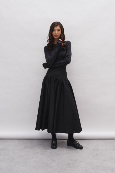 Юбка на широком поясе с сборкой из черного полотна ANNETE A490 - фото 8