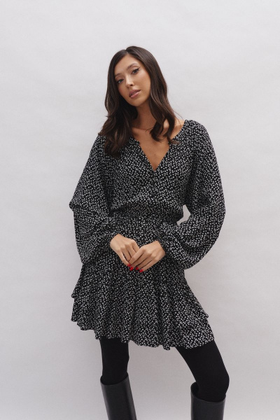 Черное платье с отрезным силуэтом и спущенным рукавом ANNETE A3438 - фото 4