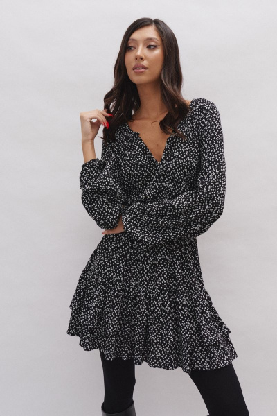 Черное платье с отрезным силуэтом и спущенным рукавом ANNETE A3438 - фото 1