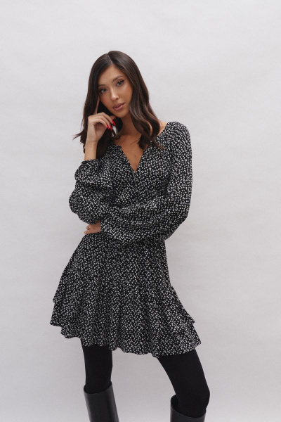 Черное платье с отрезным силуэтом и спущенным рукавом ANNETE A3438 - фото 3