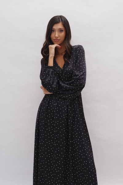 Платье с белым горохом полуприлегающее с карманами ANNETE A3447 - фото 2