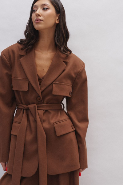 Стильный прямой жакет из костюмной ткани с поясом ANNETE A5203 - фото 2