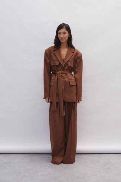 Стильный прямой жакет из костюмной ткани с поясом ANNETE A5203 - фото 1